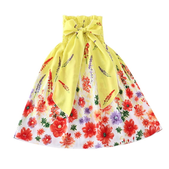 Aayomet Toddler Girls Dresses Girls' Short Sleeve Basic Skater Dress,Yellow 5 Years