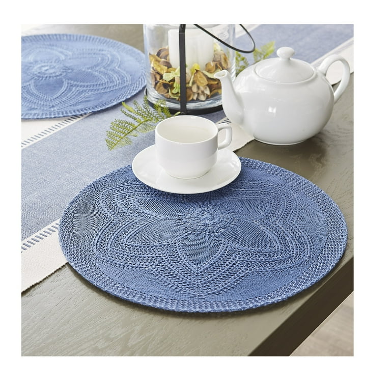 decorUhome Placemats Set of 6, Heat Resistant PU Faux Leather Table Mats,  11.8 x 17, Blue 