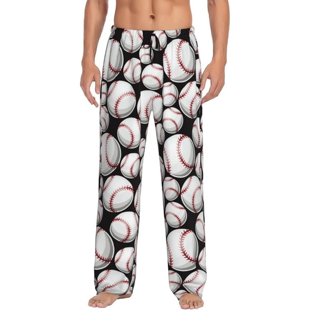 Fotbe Cute Baseball Pantalones de Pijama para Hombre, Pantalones de Dormir, Pantalones de Casa con Cintura Ajustable y Bolsillos-Large