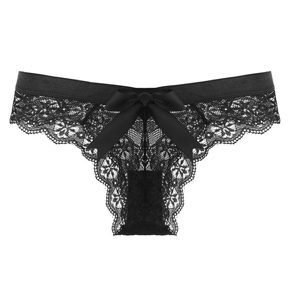 Zuwimk Cotton Thongs For Women,Women's Low Waist Lace Thongs for Women V Back Panties Black,XL