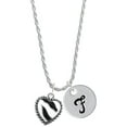 thumbnail image 1 of Delight Jewelry Silvertone Enamel Zebra Print Heart Silvertone Script Initial Disc - F - Charm Necklace, 20"+3", 1 of 4
