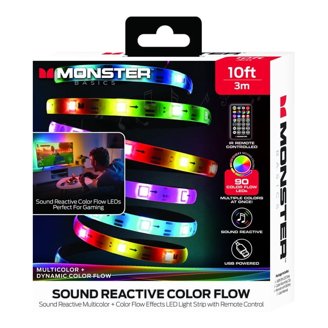 Tira de luces LED Monster de 3 m con reacción al sonido RGB USB