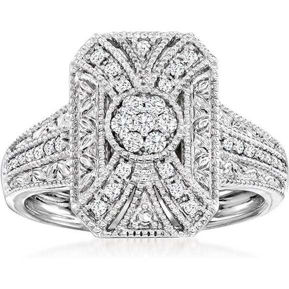 beryl_creation 2.00 Ct Round Cut White Diamond Cluster Wedding Engagement Ring 14K White Gold Plated 925 Sterling Silver For Women's -9