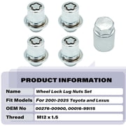 M12 x 1.5 Wheel Lock Lug Nuts - Compatible with Toyota Avalon/Camry/Corolla & Lexus Models (Replaces OEM Part 00276-00900)