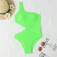 thumbnail image 3 of WREESH Womens One Piece Swimsuit One Shoulder Swim Suits Fashion Siamese Solid Swimwear Bikini Halter Neck Swimsuit Sleeveless Bathing Suits Green, 3 of 6