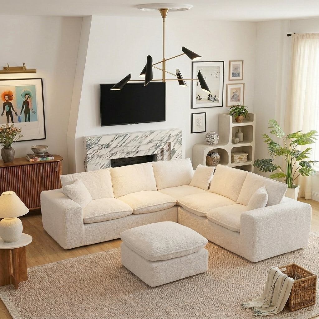 AISWORD 107" Oversized Boucle Modular Sectional Cloud Sofa with 1 Moveable Ottomans
