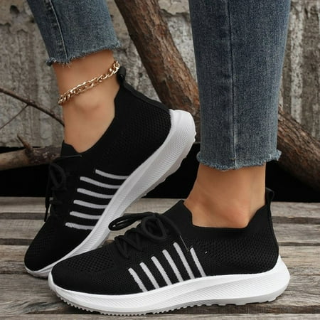

Sneakers Women Flat Bottom Breathable Fashion Shoes Mesh Black 39