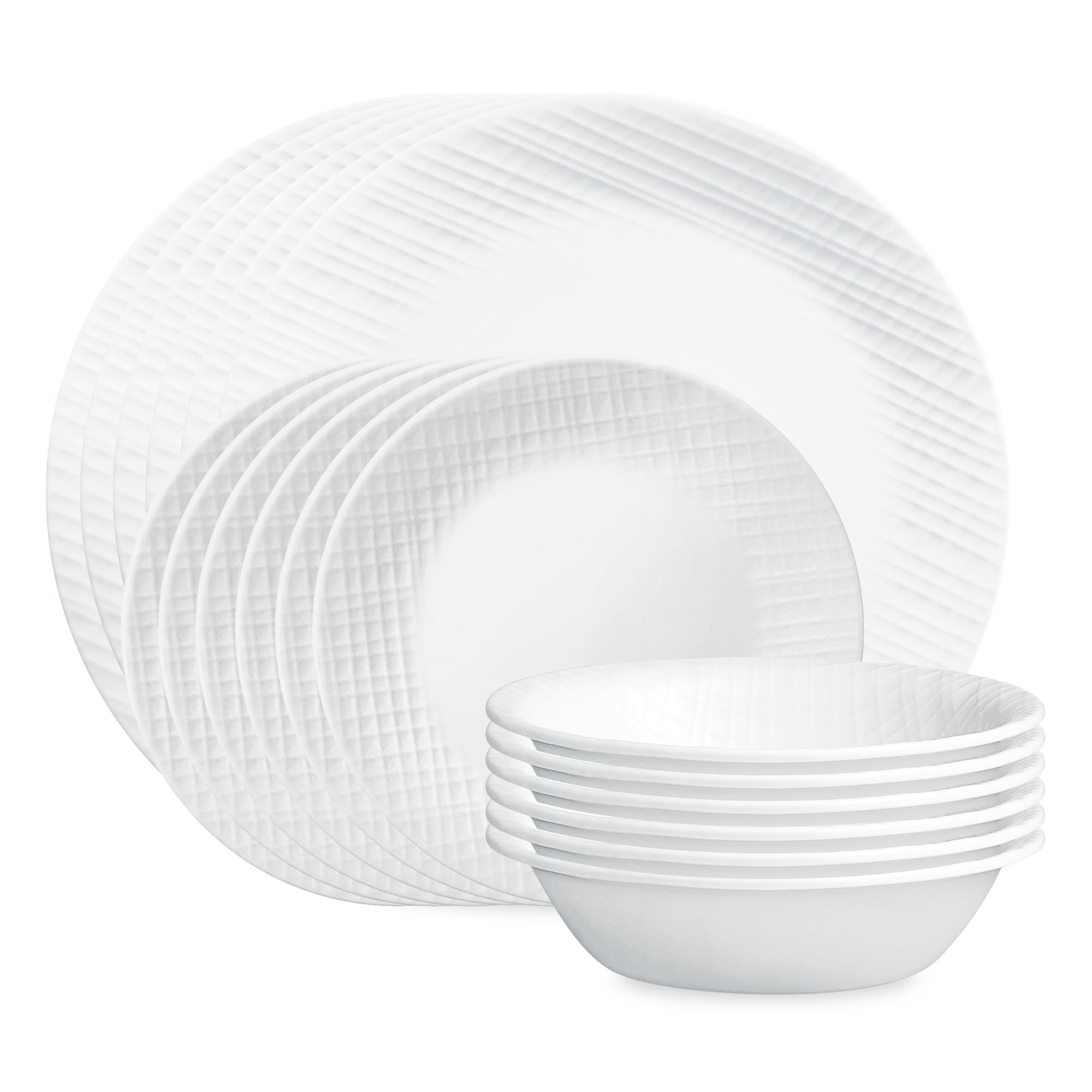 Corelle Linen Weave 18-Piece Embossed Glass Dinnerware Set (Service for 6)