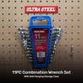 thumbnail image 2 of Ultra Steel 11-Piece Combination Wrench Set, Metric, 6MM, 7MM, 8MM, 9MM, 10MM, 11MM, 12MM, 13MM, 15MM, 17MM, 19MM, Wall Hanging Case Included, 2 of 6