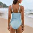 thumbnail image 4 of Linfrsh Women's One Piece Swimsuit Tummy Control V Neck Double Straps Crisscross Back Tie Bathing Suit Blue,2XL, 4 of 7