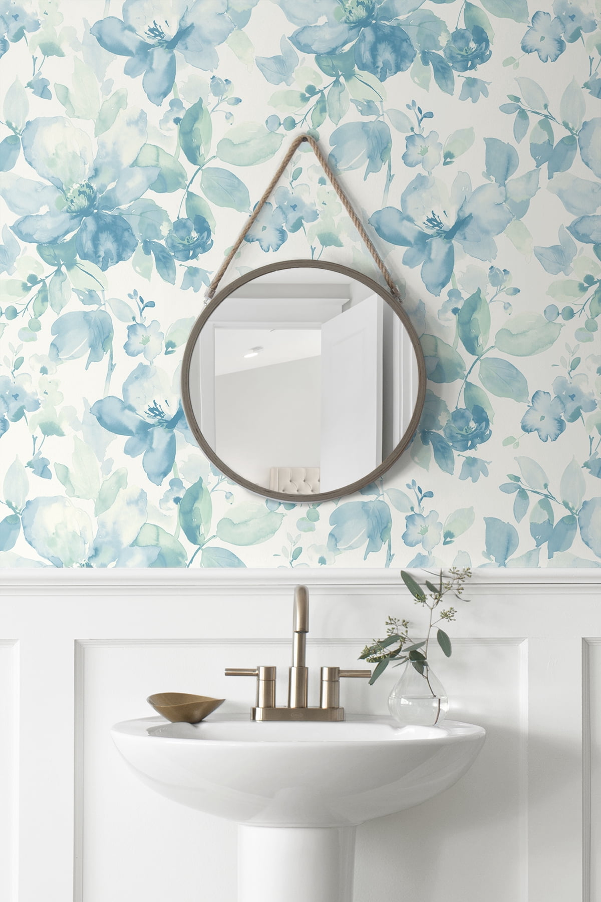 NextWall  Watercolor Flower Peel and Stick Wallpaper 20.5 in. W x 18 ft. L - Seaglass