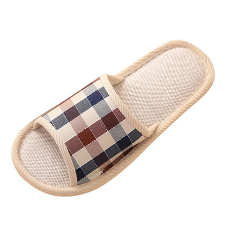 

Men s Fashion Casual Couples Gingham Home Slippers Indoor Floor Flat Shoes Cotton Fabric slipper for Men Coffee