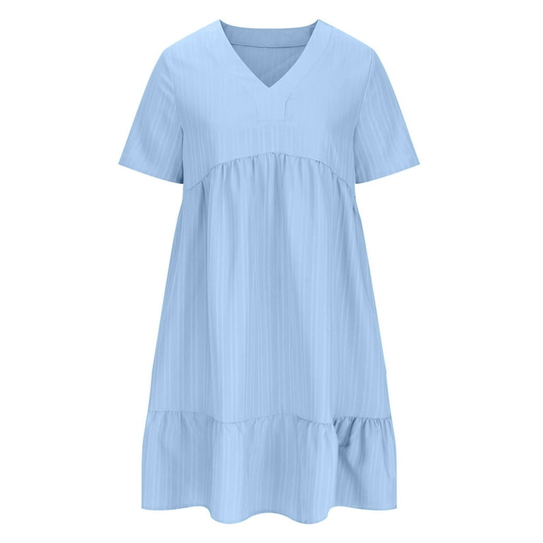 Edvintorg Plus Size Womens Clothing Summer Dresses Fashion Solid Color  V-Neck Loose Casual Pleated Dress Vacation Dresses for Women 2025 -  Walmart.com