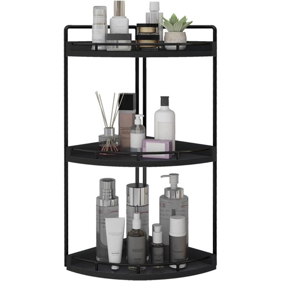 Dorhors Organisateur de Coin de Salle de Bain à 3 Niveaux pour Comptoir, Plateau de Meuble-Lavabo, Organisateur de Comptoir en Bois pour Cuisine, Salle de Bain, Commode (Noir)