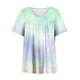 thumbnail image 4 of Qucoqpe - Blusa de talla grande para mujer, estilo informal, con degradado, escote en V, manga corta, fruncida, para verano, en liquidación, 4 of 5