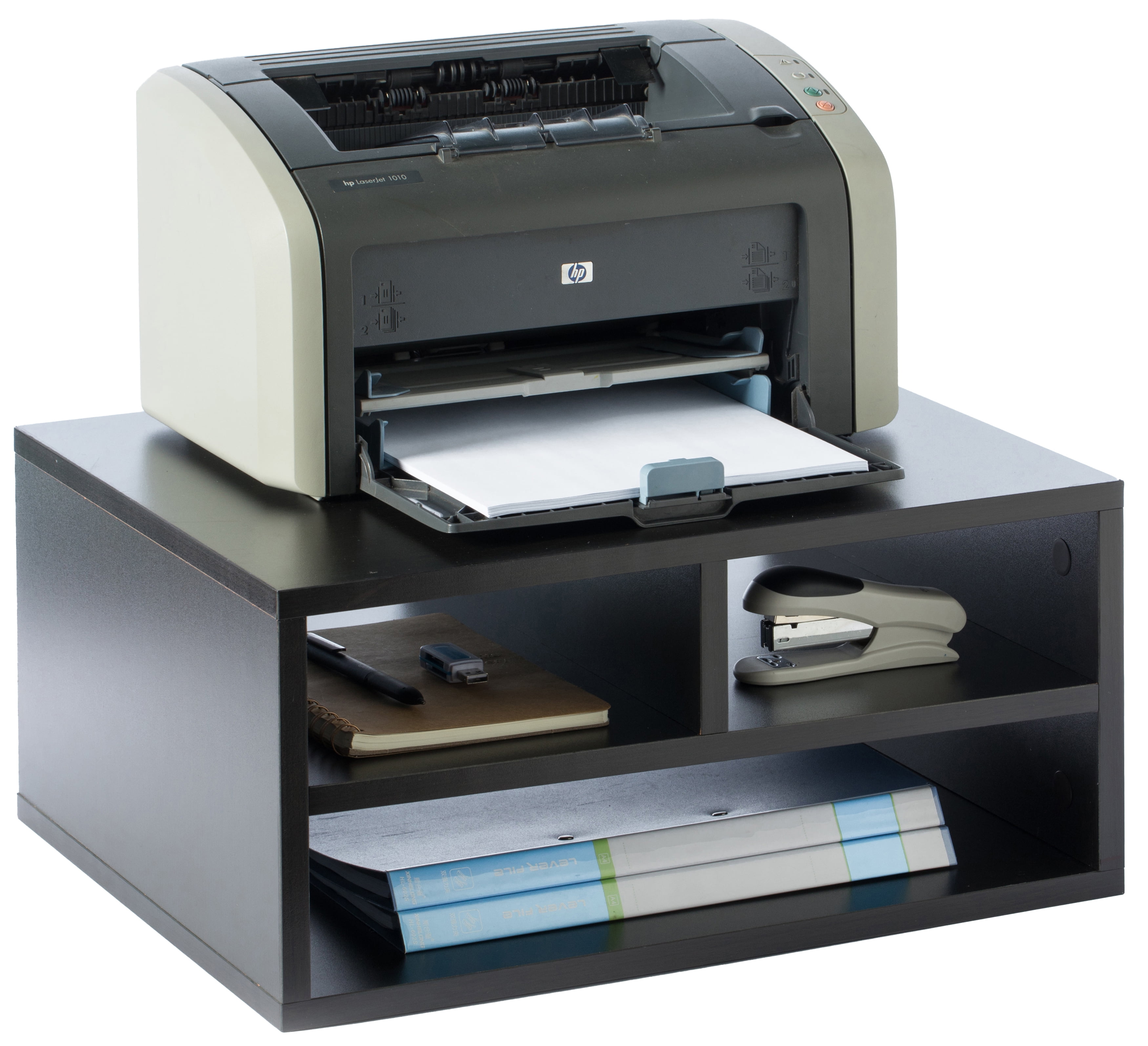 Printer Stand Shelf Wood Office Desktop Compartment Organizer, Black