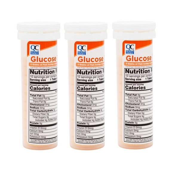 Quality Choice Fast Acting Glucose Tablets Orange Flavor Blood Sugar Treatment, 10 Count - Pack of 3