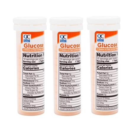 Quality Choice Fast Acting Glucose Tablets Orange Flavor Blood Sugar Treatment, 10 Count - Pack of 3