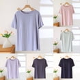 thumbnail image 2 of Bosfbaoi Pajama Tops For Women Short Sleeve T-Shirt with Built-in Padded Bra - Wire-Free Crew Neck Breathable Pajama Top, 2 of 6