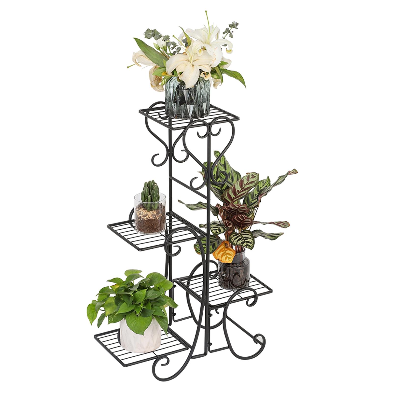 4 Tier Plant Stands Indoor Metal Plant Shelf Stand Black Multilayer