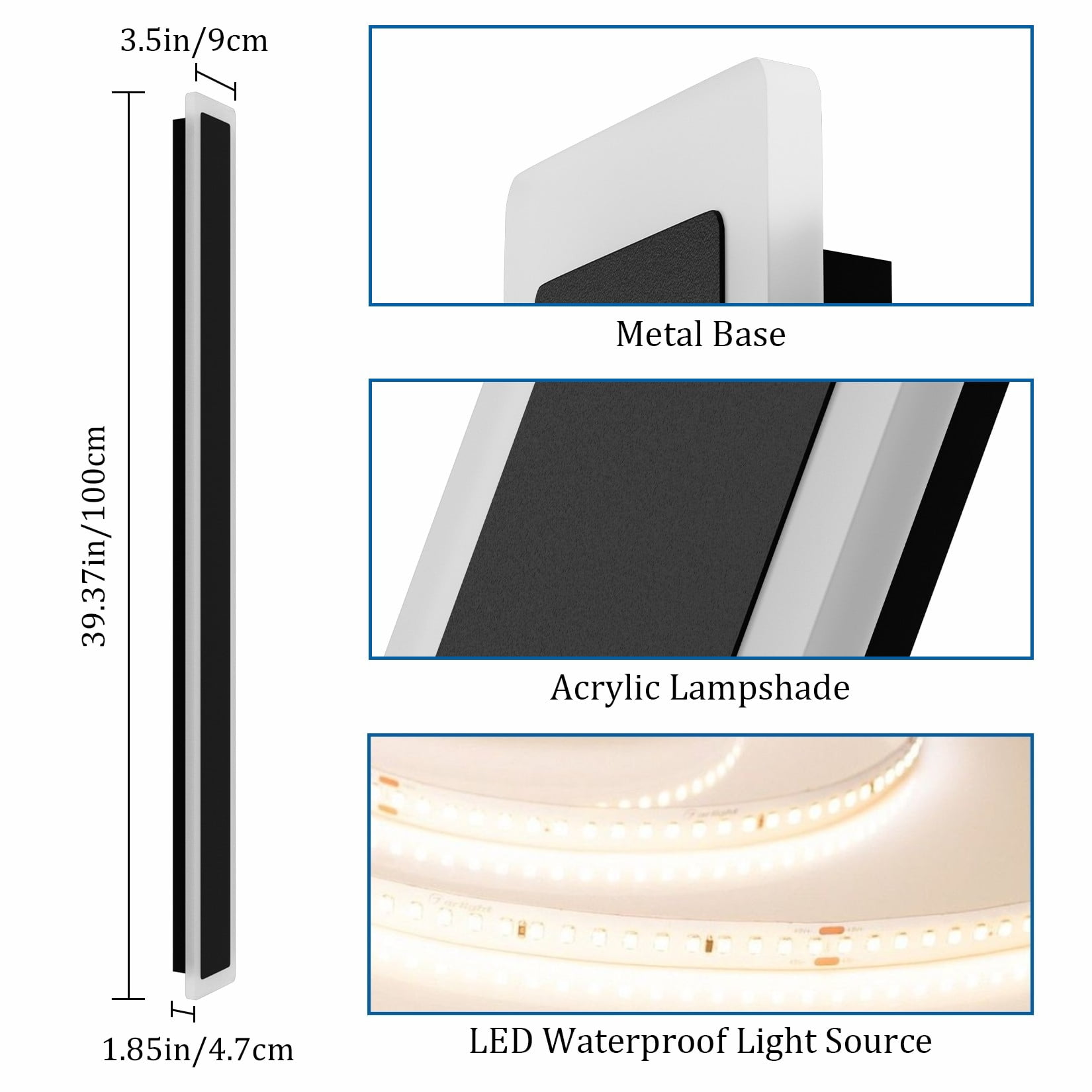 Ralbay 2 Pack 39.4in Outdoor Wall Light Long Modern LED Exterior Wall Sconce 3000K IP65 Waterproof Outdoor Wall Mount Lighting for Garage Porch