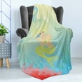 thumbnail image 4 of Mermaid Soft Flannel Fleece Throw Blanket, Soft Pastel Color Unusual Mermaid Fish Girl Listening to Ocean Sound in a Shell, Cozy Plush for Indoor and Outdoor Use, 50" x 70", Coral Blue, by Ambesonne, 4 of 5