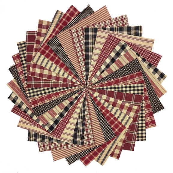 40 Farmhouse Red Plaid Precut Fabric Homespun Cotton 6 inch Quilt Squares Charm Pack by JCS