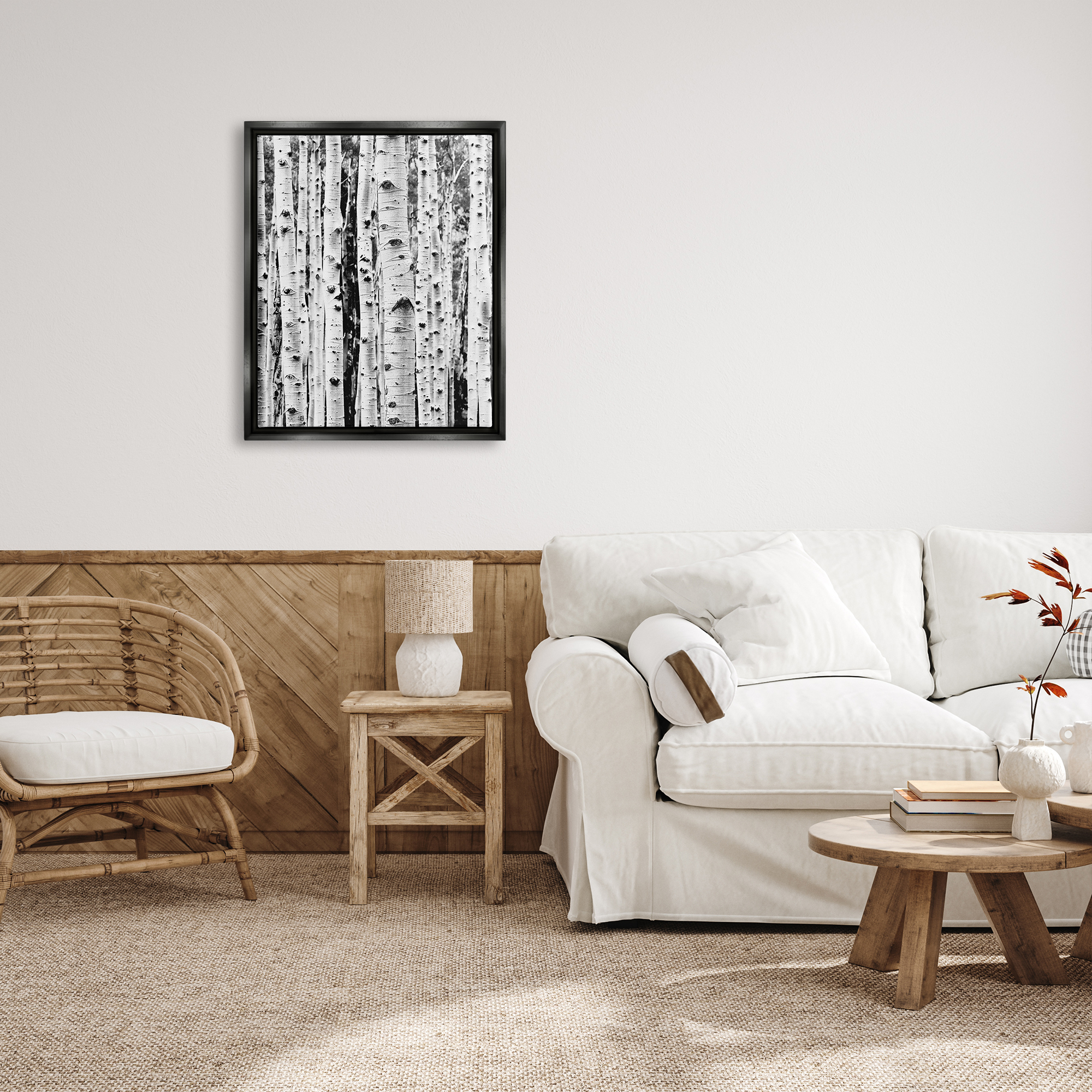 Stupell Industries Birch Trees Forest Nature Photography Black Floater Framed Art Print Wall Art, 25 x 31