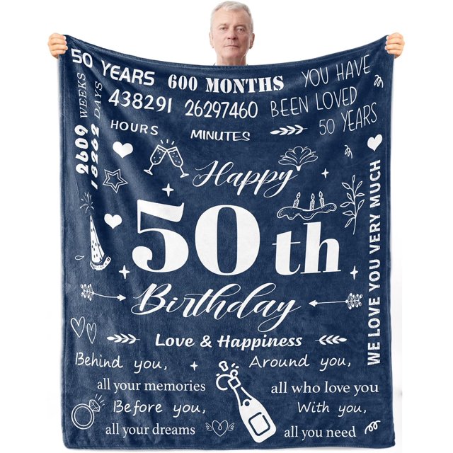 LHSHID 50th Birthday Gifts for Men Men 50th Birthday Decorations 50 Years Old Happy Birthday Blanket Birthday Gifts Ideas for Dad Husband Grandpa Soft Blanket 60"x80"