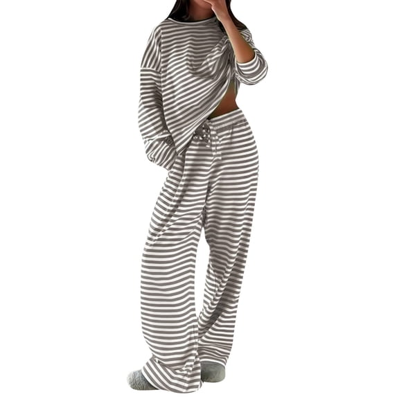 Pajamas for Women Set Evening Lounge Womens Pajama Sets Crew Neck Soft Pj Set Long Sleeve Shirts Matching Pjs for Couples Khaki