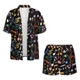 thumbnail image 4 of FKELYI Women's 2 Piece Set Short Sleeve Shirt & Shorts with Elastic Waist Summer Beachwear Musical Note Print Soft Vacation Outfits Open Front Top Lounge Set, M, 4 of 7