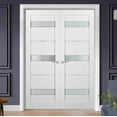 thumbnail image 3 of French Double Panel Lite Doors 56 x 84 with Hardware | Quadro 4055 White Silk with Frosted Opaque Glass | Panel Frame Trims | Bathroom Bedroom Interior Sturdy Door, 3 of 6