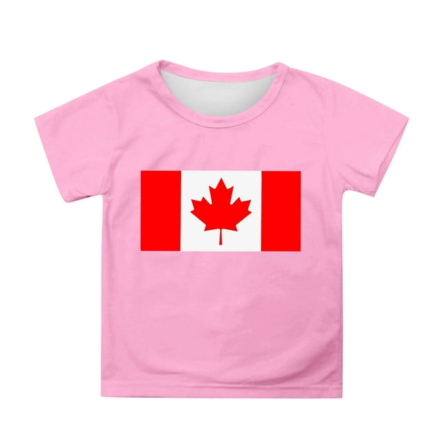 TIEVOSA T-Shirt à Manches Courtes pour Filles de la Fête du Canada, T-Shirt d'Été à Col Rond, Coupe Décontractée, Chandails de Base pour 10-11 Ans (Rose)
