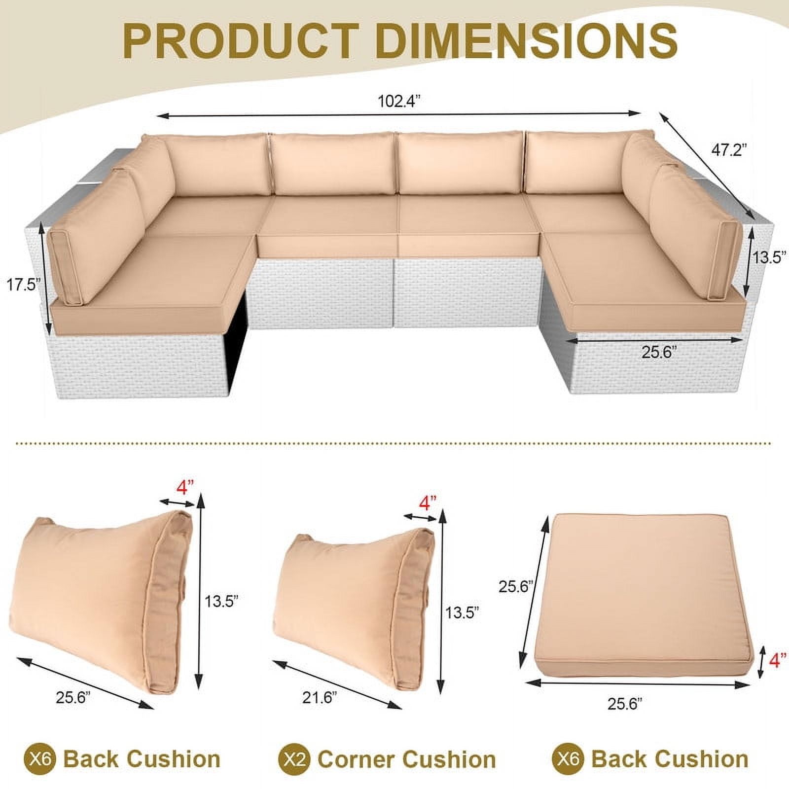 Outdoor Replacement Cushions for Patio Furniture,14-Piece Patio Water-Resistant Replacement Sofa Cushions Fits 6-seat Sectional Rattan Conversation Set,Liner&Cover
