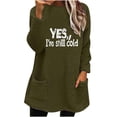 thumbnail image 3 of yoeyez Fuzzy Pullover Tops for Women Letter Print Long Sleeve Crewneck Fuzzy Tunics Winter Warm Sherpa Sweatshirts with Pockets Army Green,S, 3 of 5