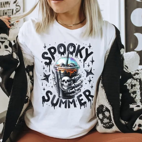 Comfort Colors 1717 Spooky Summer Skeleton Drink Graphic T-Shirt 100% Cotton - Gift for Halloween