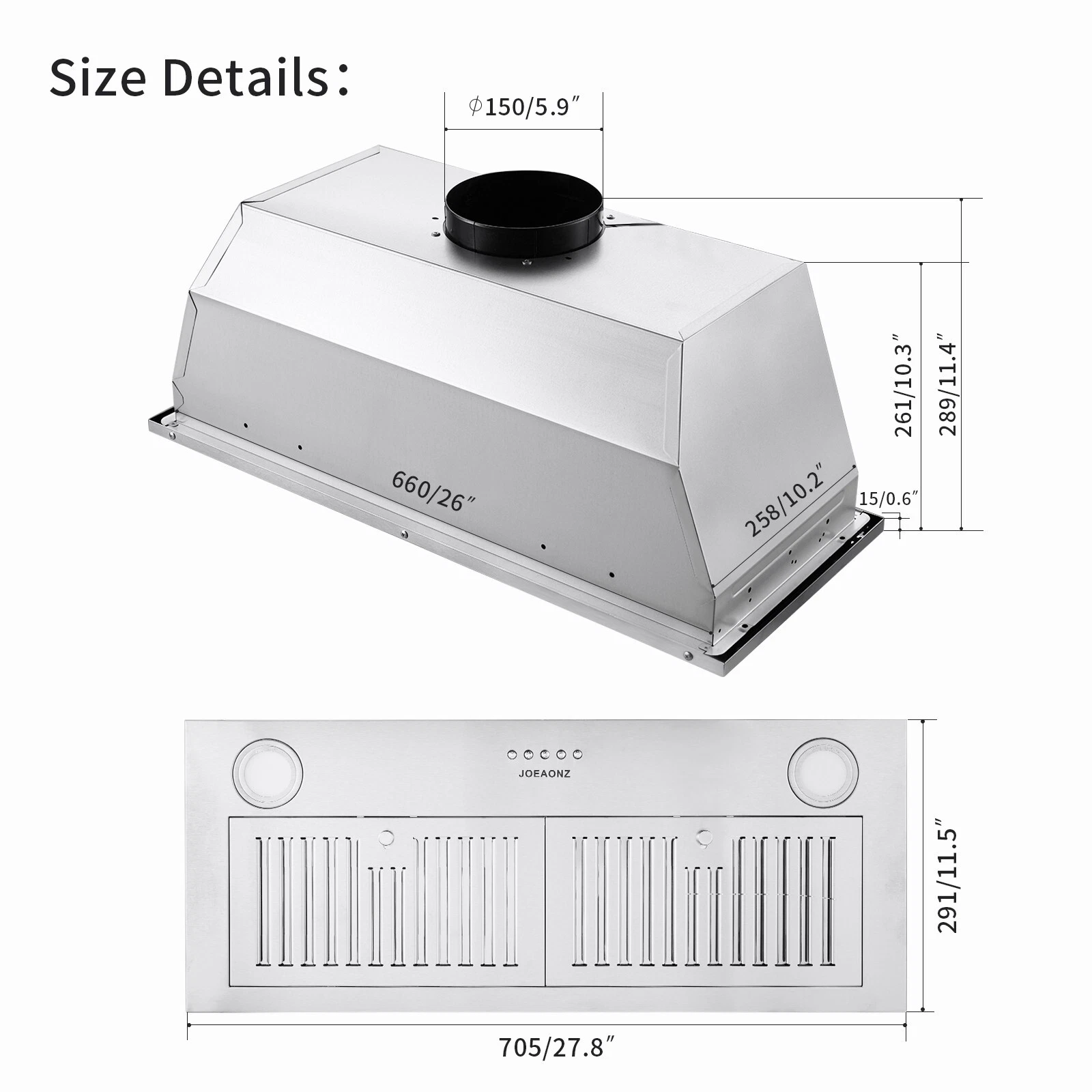 30 inch Built-In Range Hood 800CFM Kitchen Insert Stove Built In Insert Vent Hood 3-Speed Stainless Steel Kitchen Vent LED New