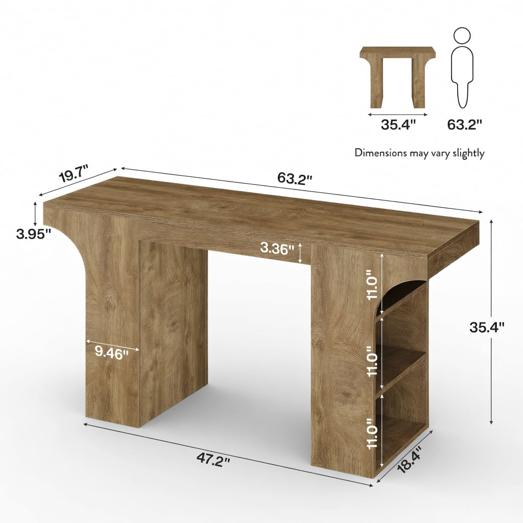 Hommoo 63 Inch Rectangular Counter Height Bar Table with Open Storage Shelves, Rustic Modern Farmhouse Pub Table for Home Bar, Dining & Cocktail Serving, Brown