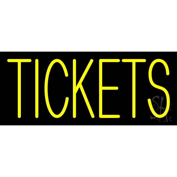 Yellow Tickets LED Neon Sign 6" Tall x 15" Wide - inches Black Square Cut Acrylic Backing, with Dimmer - Premium built indoor Sign for Cinema, Events, Exhibition.