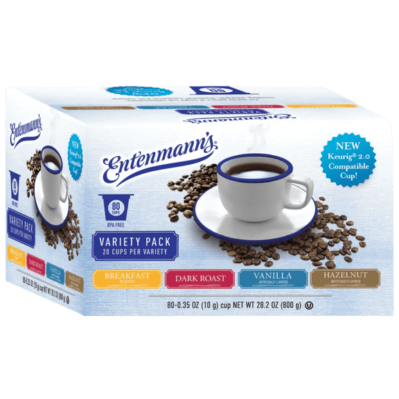 Entenmann's Coffee Variety Pack - Single Serve Cups (for Keurig K-Cup Brewers), Includes Breakfast Blend, French Vanilla, Hazelnut and Dark Roast - 80 Count