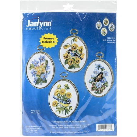 Birds & Butterflies Embroidery Kit Set Of 4-3.25