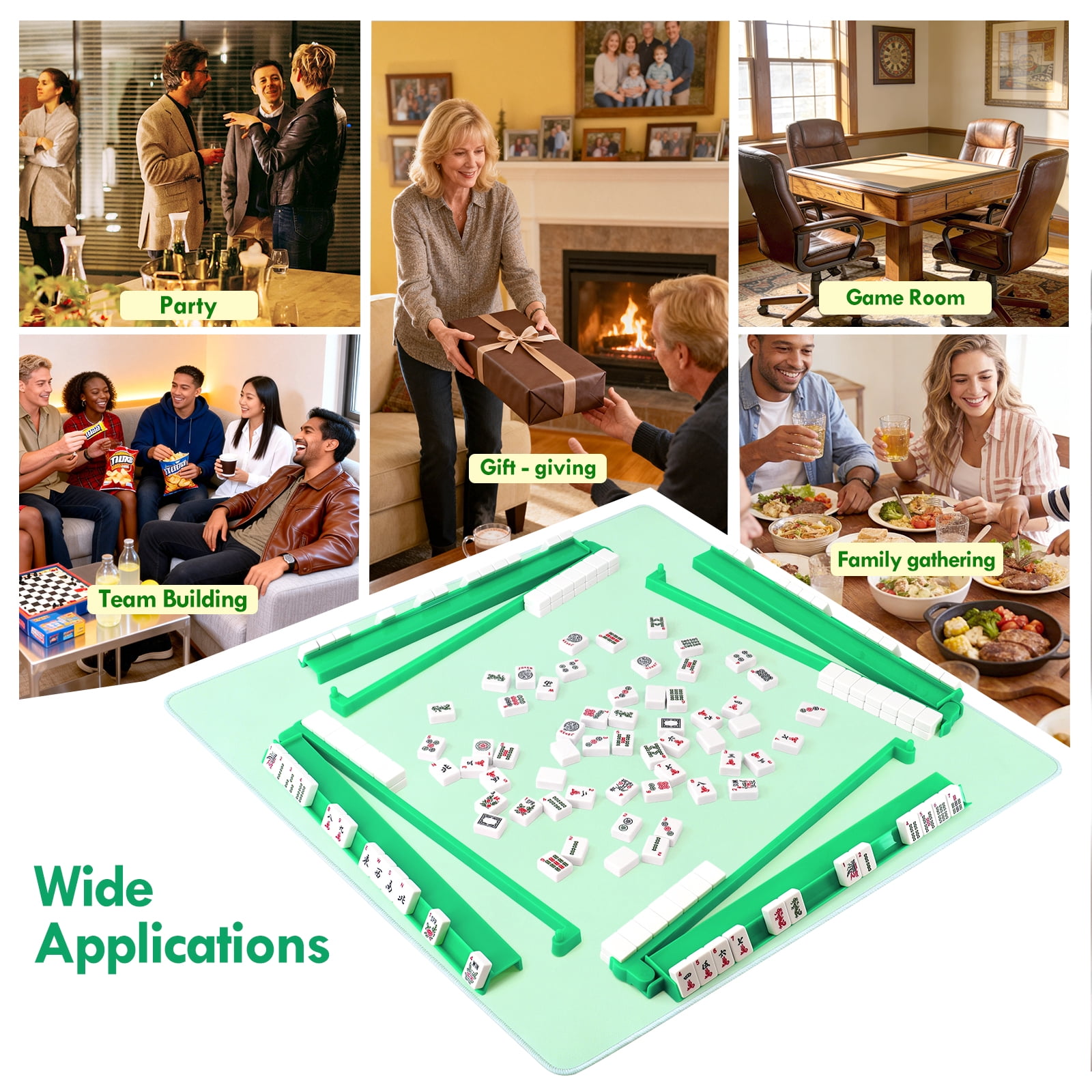 4-in-1 Green Acrylic Mahjong Tile Rack with Built-in Pusher for American Mahjong​