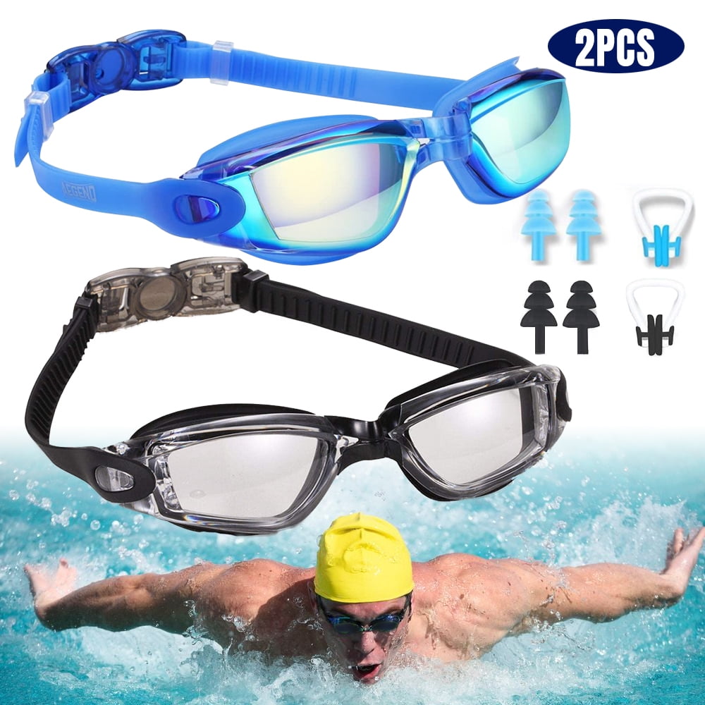 Swim Goggles 2 Pack Anti-Fog Anti-UV Wide View Swimming Light Green & Pink 