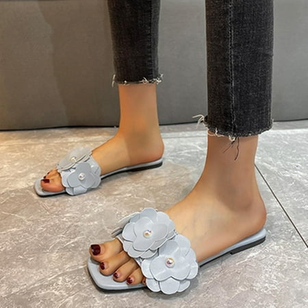 

〖Yilirongyumm〗 Blue 38 Slippers For Women Beach Slippers Summer Flower And Spring Pearl And Women Shoes Slippers Sandals Women s Slipper