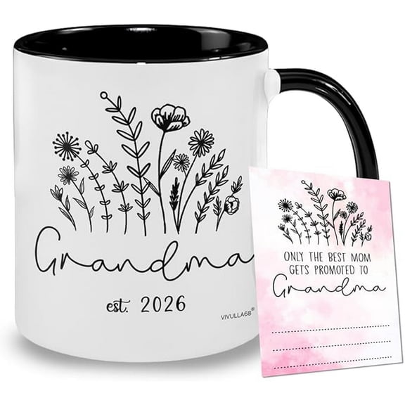 Vivulla68 Promoted To Grandma 2026 Mug With Matching Card - Pregnancy Announcement For New Grandmother, Nana, Gigi, Mimi - Mothers Day, First Time Grandma Gift; Grandmother Baby Announcement