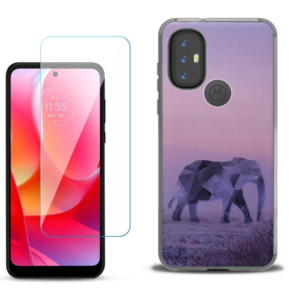 Slim-Fit Gel TPU Phone Case for Motorola Moto G Power 2022, with Tempered Glass Screen Protector, by OneToughShield ® - Twilight Elephant