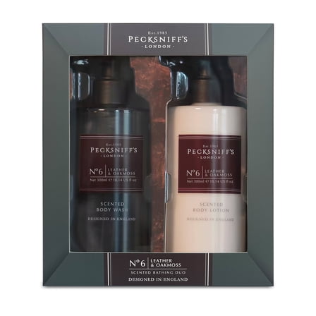 Pecksniffs Mens Bathing Duo Collection – Leather & Oakmoss Scented Body Wash and Body Lotion Gift Set, 2 x 250ml