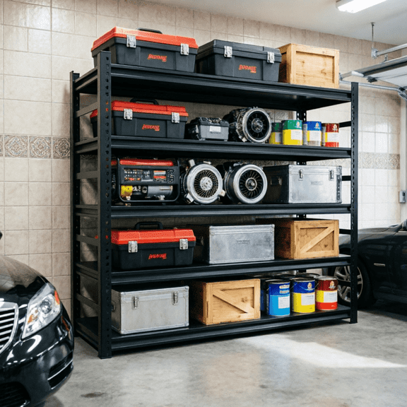 48"W Black Garage Shelving, 5 Tier 3020LBS Capacity Adjustable Heavy Duty Metal Rack with Fenced, 72"H Steel Storage Shelves for Factory Warehouse Basement Outdoor
