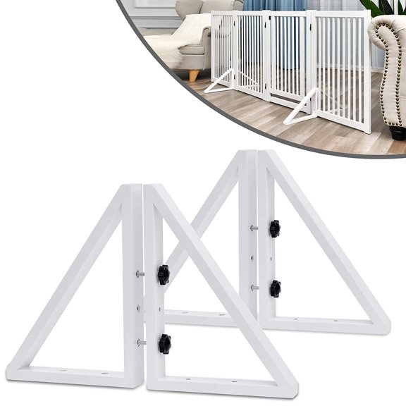 WELLAND Triangle Support Feet Set of 2 for 360 Degree Configurable Gate Collection, Solid Pine Wood, Easy to Install, 2 Pairs of Safety Fence Feet for Freestanding Pet Gates, White