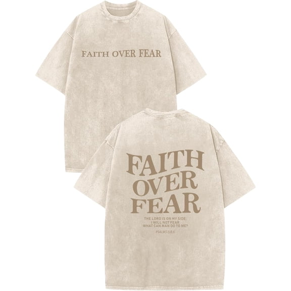 chencehns Christian Faith Over Fear Shirt for Men Jesus Religious Shirts Oversized Graphic Tees Acid Wash God T-Shirt